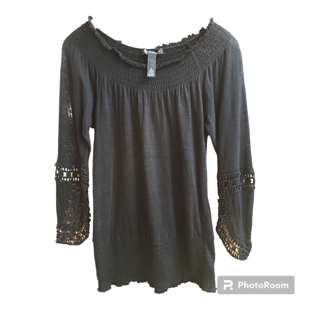 INC Black linen beaded tunic in size S